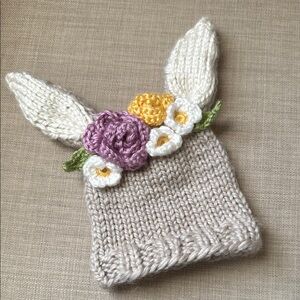 Handmade Knit Bunny Ear Hat for Kids - Cream and Purple